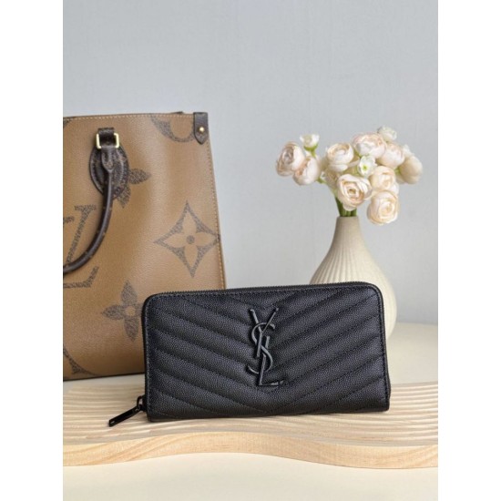 Best Replica YSL Saint Laurent Monogram Continental Zip Around Wallet Black Knockoff
