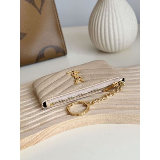 Best Replica YSL Saint Laurent Cassandre Matelassé Fragments Zip Around Card Holder Apricot Knockoff