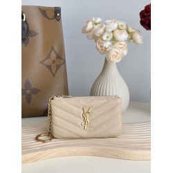Best Replica YSL Saint Laurent Cassandre Matelassé Fragments Zip Around Card Holder Apricot Knockoff