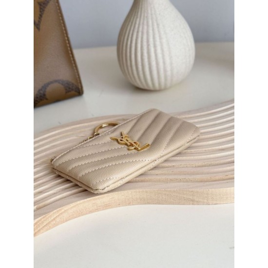 Best Replica YSL Saint Laurent Cassandre Matelassé Fragments Zip Around Card Holder Apricot Knockoff