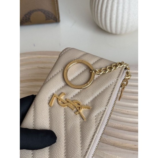 Best Replica YSL Saint Laurent Cassandre Matelassé Fragments Zip Around Card Holder Apricot Knockoff