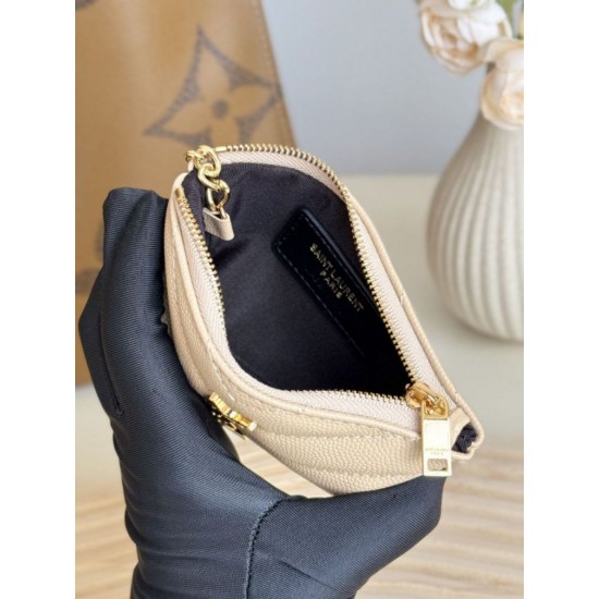 Best Replica YSL Saint Laurent Cassandre Matelassé Fragments Zip Around Card Holder Apricot Knockoff