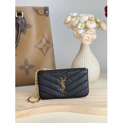 Best Replica YSL Saint Laurent Cassandre Matelassé Fragments Zip Around Card Holder Black and Gold Knockoff