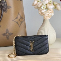 Best Replica YSL Saint Laurent Cassandre Matelassé Fragments Zip Around Card Holder Black and Gold Knockoff