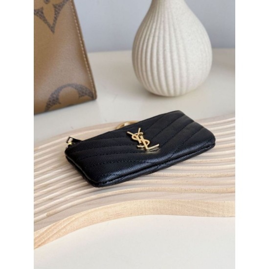 Best Replica YSL Saint Laurent Cassandre Matelassé Fragments Zip Around Card Holder Black and Gold Knockoff