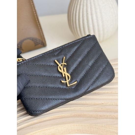 Best Replica YSL Saint Laurent Cassandre Matelassé Fragments Zip Around Card Holder Black and Gold Knockoff