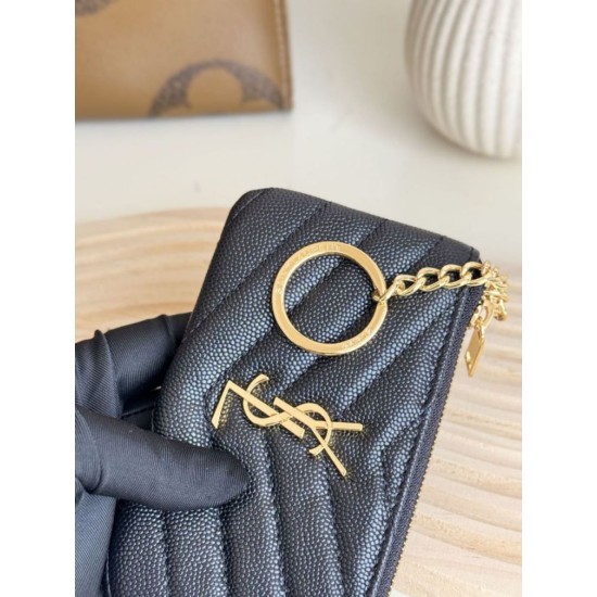 Best Replica YSL Saint Laurent Cassandre Matelassé Fragments Zip Around Card Holder Black and Gold Knockoff