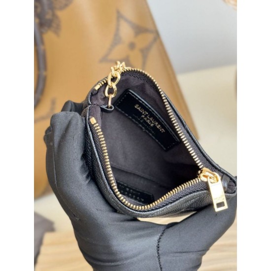 Best Replica YSL Saint Laurent Cassandre Matelassé Fragments Zip Around Card Holder Black and Gold Knockoff