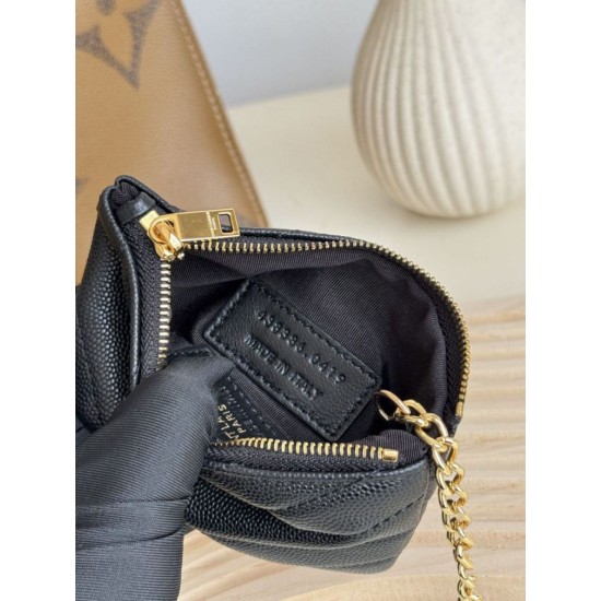 Best Replica YSL Saint Laurent Cassandre Matelassé Fragments Zip Around Card Holder Black and Gold Knockoff