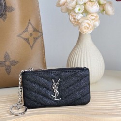 Best Replica YSL Saint Laurent Cassandre Matelassé Fragments Zip Around Card Holder Black and Silver Knockoff