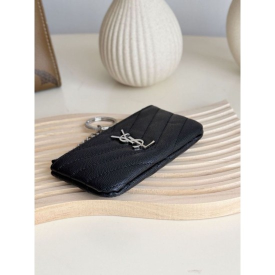 Best Replica YSL Saint Laurent Cassandre Matelassé Fragments Zip Around Card Holder Black and Silver Knockoff