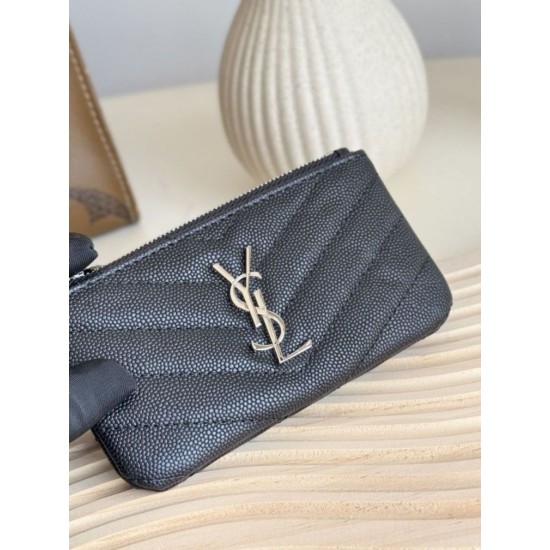 Best Replica YSL Saint Laurent Cassandre Matelassé Fragments Zip Around Card Holder Black and Silver Knockoff