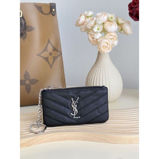 Best Replica YSL Saint Laurent Cassandre Matelassé Fragments Zip Around Card Holder Black and Silver Knockoff