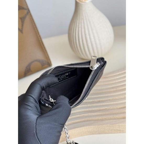 Best Replica YSL Saint Laurent Cassandre Matelassé Fragments Zip Around Card Holder Black and Silver Knockoff