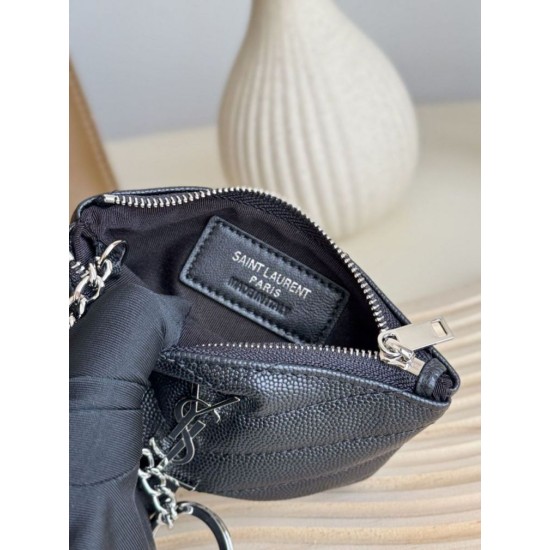 Best Replica YSL Saint Laurent Cassandre Matelassé Fragments Zip Around Card Holder Black and Silver Knockoff
