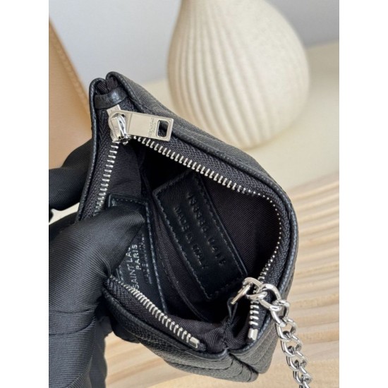 Best Replica YSL Saint Laurent Cassandre Matelassé Fragments Zip Around Card Holder Black and Silver Knockoff