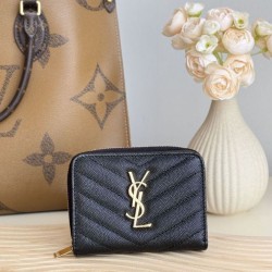 Best Replica YSL Saint Laurent Cassandre Matelassé Compact Wallet Black Knockoff
