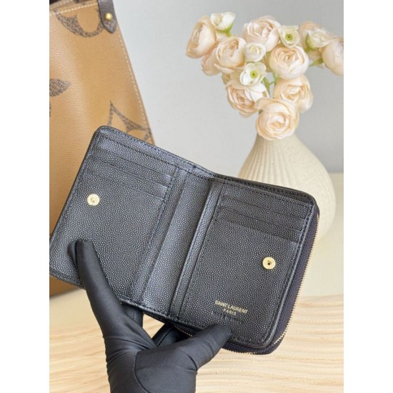 Best Replica YSL Saint Laurent Cassandre Matelassé Compact Wallet Black Knockoff