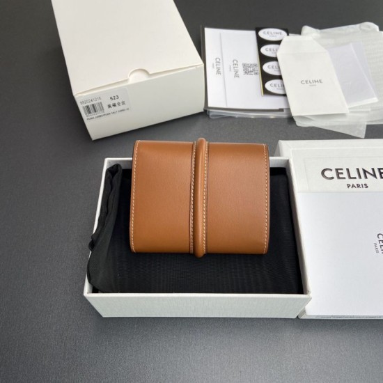 Best Replica CELINE 16 Small Tri-Fold Wallet Satin Calfskin Brown Knockoff
