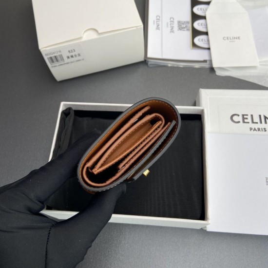 Best Replica CELINE 16 Small Tri-Fold Wallet Satin Calfskin Brown Knockoff