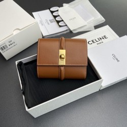Best Replica CELINE 16 Small Tri-Fold Wallet Satin Calfskin Brown Knockoff