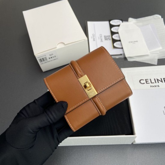 Best Replica CELINE 16 Small Tri-Fold Wallet Satin Calfskin Brown Knockoff