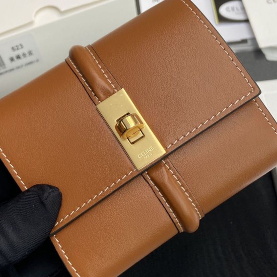 Best Replica CELINE 16 Small Tri-Fold Wallet Satin Calfskin Brown Knockoff