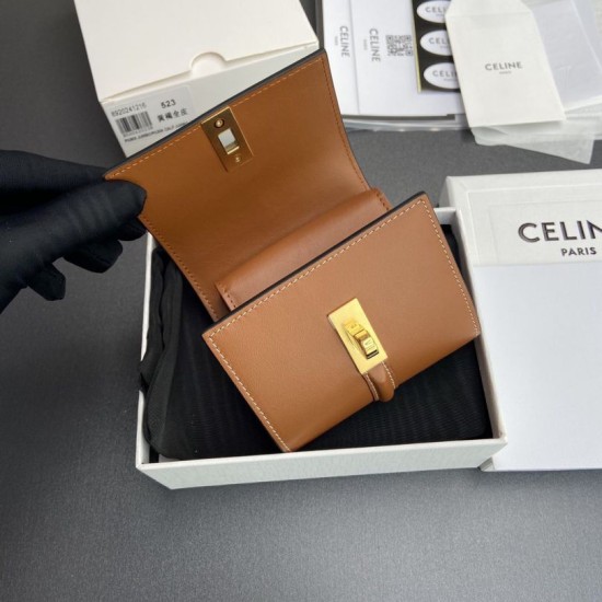 Best Replica CELINE 16 Small Tri-Fold Wallet Satin Calfskin Brown Knockoff