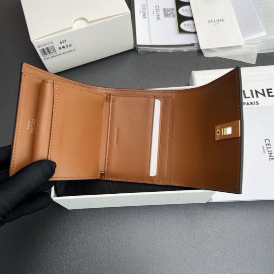 Best Replica CELINE 16 Small Tri-Fold Wallet Satin Calfskin Brown Knockoff