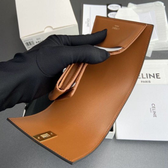 Best Replica CELINE 16 Small Tri-Fold Wallet Satin Calfskin Brown Knockoff