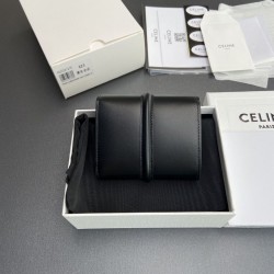 Best Replica CELINE 16 Small Tri-Fold Wallet Satin Calfskin Black Knockoff