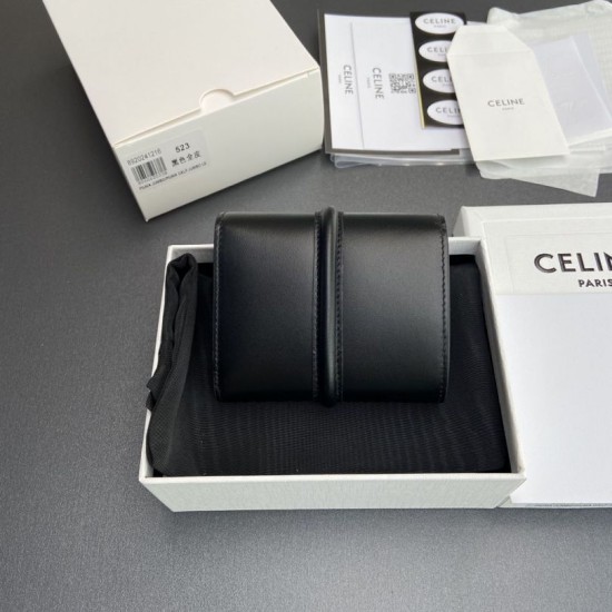 Best Replica CELINE 16 Small Tri-Fold Wallet Satin Calfskin Black Knockoff