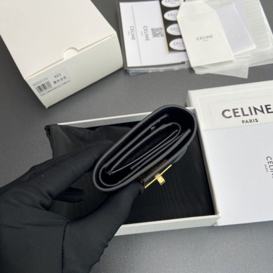 Best Replica CELINE 16 Small Tri-Fold Wallet Satin Calfskin Black Knockoff