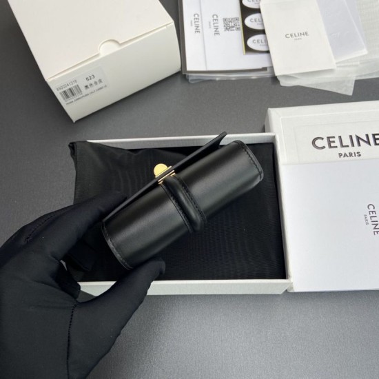Best Replica CELINE 16 Small Tri-Fold Wallet Satin Calfskin Black Knockoff