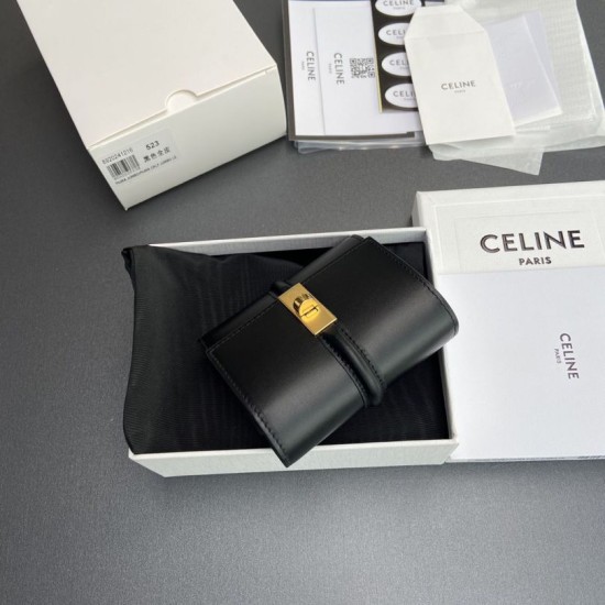 Best Replica CELINE 16 Small Tri-Fold Wallet Satin Calfskin Black Knockoff