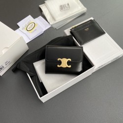 Best Replica Celine Compact Wallet with Triomphe Coin Case Black Knockoff