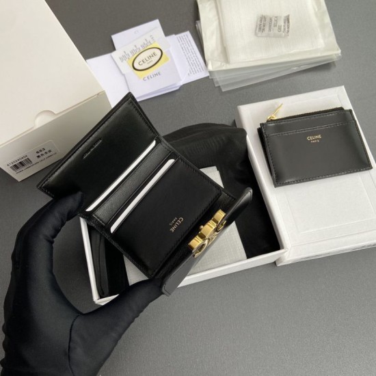 Best Replica Celine Compact Wallet with Triomphe Coin Case Black Knockoff