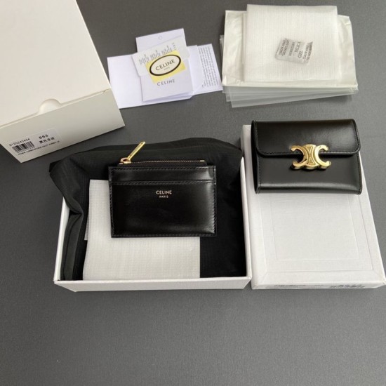 Best Replica Celine Compact Wallet with Triomphe Coin Case Black Knockoff