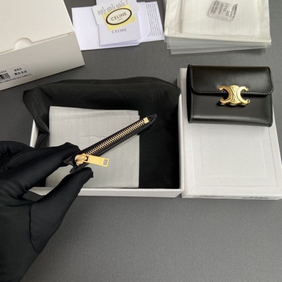 Best Replica Celine Compact Wallet with Triomphe Coin Case Black Knockoff