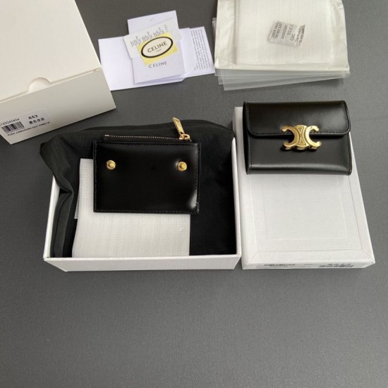 Best Replica Celine Compact Wallet with Triomphe Coin Case Black Knockoff