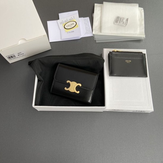 Best Replica Celine Compact Wallet with Triomphe Coin Case Black Knockoff