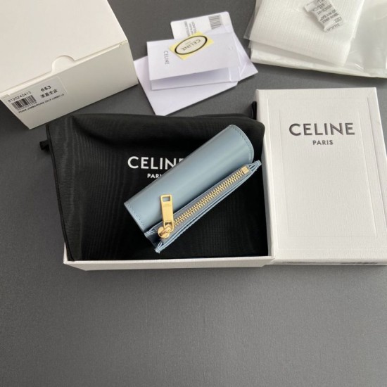 Best Replica Celine Compact Wallet with Triomphe Coin Case Blue Knockoff