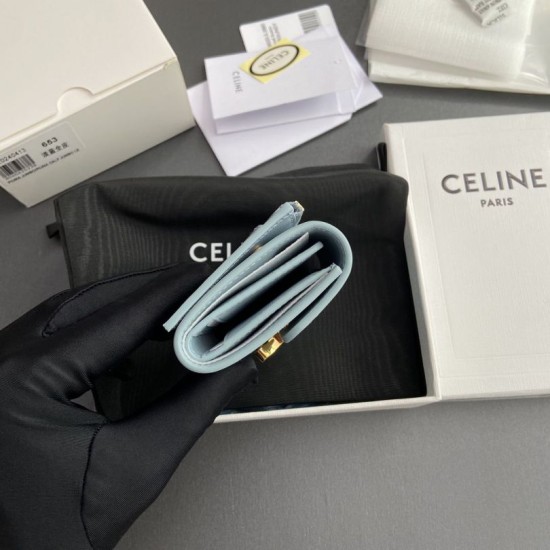 Best Replica Celine Compact Wallet with Triomphe Coin Case Blue Knockoff