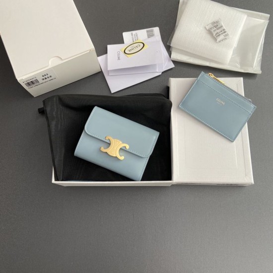 Best Replica Celine Compact Wallet with Triomphe Coin Case Blue Knockoff