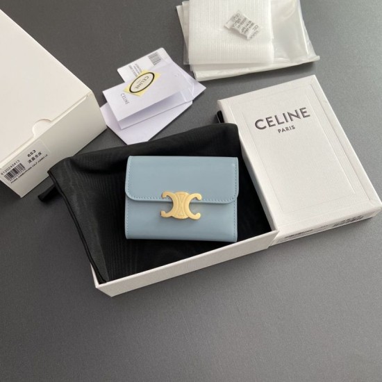 Best Replica Celine Compact Wallet with Triomphe Coin Case Blue Knockoff