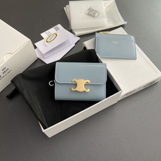Best Replica Celine Compact Wallet with Triomphe Coin Case Blue Knockoff