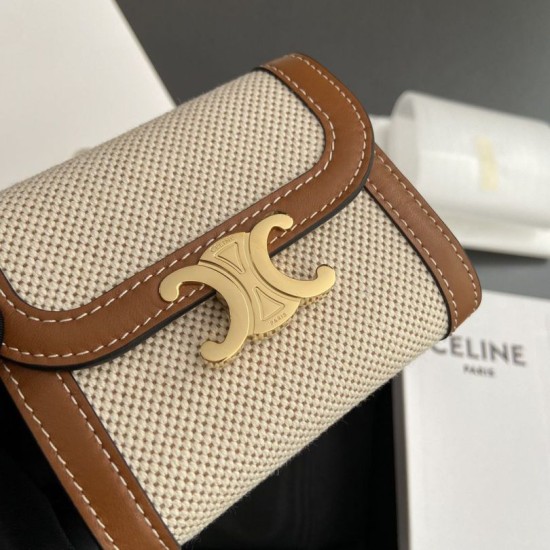 Best Replica Celine Small Flap Wallet Triomphe Calfskin Brown Knockoff