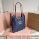 Fake Miu Miu Ivy denim shoulder bag with leather trim 5BG231 Blue Clone