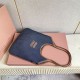 Fake Miu Miu Ivy denim shoulder bag with leather trim 5BG231 Blue Clone