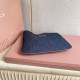 Fake Miu Miu Ivy denim shoulder bag with leather trim 5BG231 Blue Clone